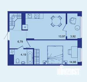 1-к квартира, вторичка, 44м2, 14/17 этаж