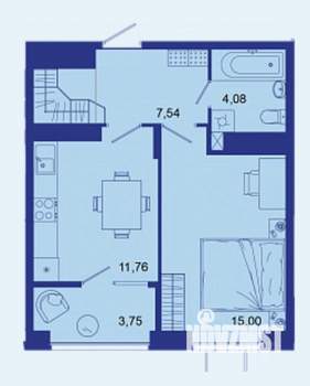1-к квартира, сданный дом, 42м2, 16/16 этаж