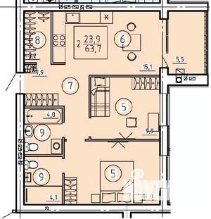 2-к квартира, сданный дом, 64м2, 3/4 этаж