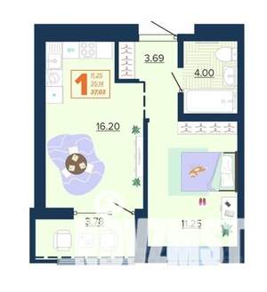 1-к квартира, вторичка, 37м2, 4/16 этаж