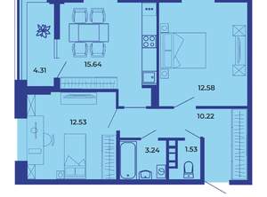 2-к квартира, вторичка, 60м2, 1/19 этаж