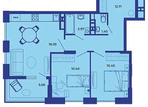 2-к квартира, вторичка, 61м2, 18/19 этаж