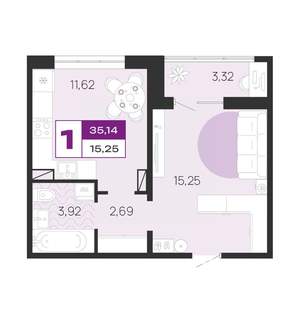 1-к квартира, вторичка, 35м2, 3/10 этаж