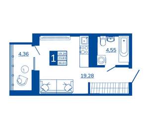 1-к квартира, вторичка, 26м2, 12/17 этаж