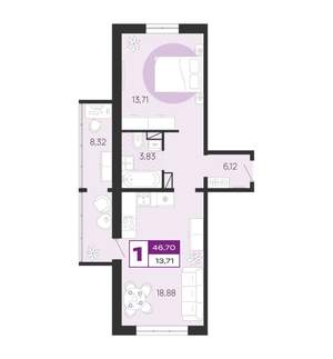 1-к квартира, вторичка, 47м2, 3/10 этаж