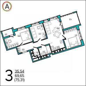 3-к квартира, вторичка, 75м2, 5/16 этаж