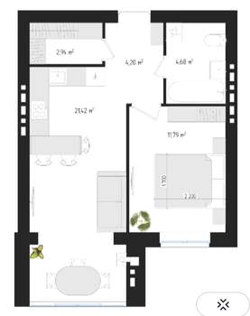 1-к квартира, сданный дом, 45м2, 4/4 этаж