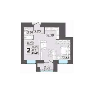 2-к квартира, вторичка, 50м2, 5/15 этаж