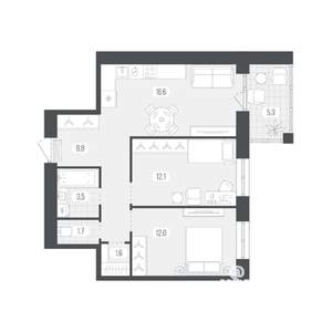 2-к квартира, вторичка, 62м2, 6/9 этаж
