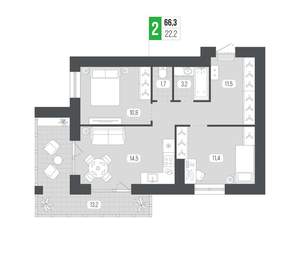 2-к квартира, вторичка, 66м2, 7/9 этаж