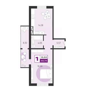 1-к квартира, вторичка, 47м2, 3/10 этаж