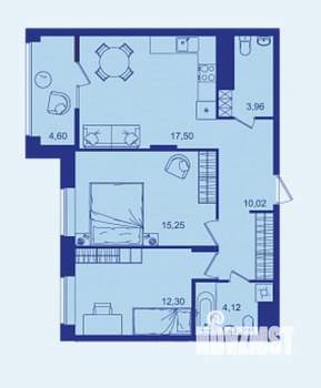 2-к квартира, вторичка, 68м2, 12/17 этаж