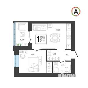 1-к квартира, вторичка, 46м2, 6/9 этаж