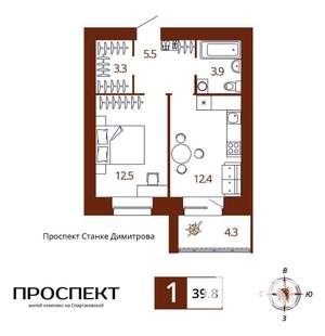 1-к квартира, вторичка, 40м2, 11/14 этаж