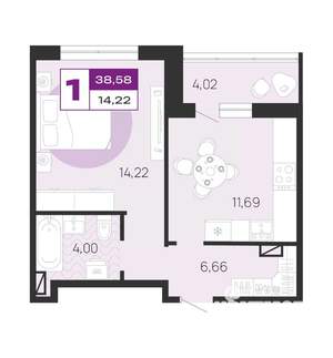 1-к квартира, вторичка, 39м2, 9/10 этаж