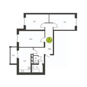 3-к квартира, вторичка, 92м2, 5/16 этаж