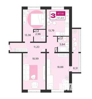 3-к квартира, вторичка, 87м2, 4/8 этаж