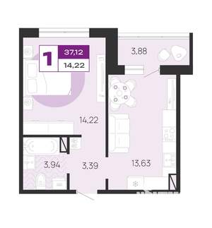 1-к квартира, вторичка, 37м2, 5/10 этаж