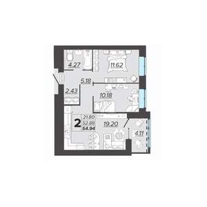 2-к квартира, вторичка, 55м2, 8/9 этаж