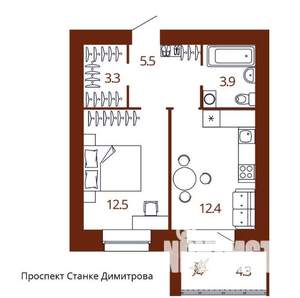 1-к квартира, вторичка, 40м2, 8/14 этаж