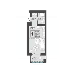 1-к квартира, вторичка, 30м2, 8/9 этаж