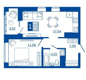 1-к квартира, вторичка, 42м2, 11/17 этаж