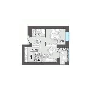 1-к квартира, вторичка, 37м2, 9/15 этаж