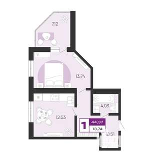 1-к квартира, вторичка, 44м2, 2/16 этаж