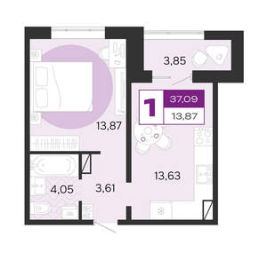 1-к квартира, вторичка, 37м2, 1/8 этаж