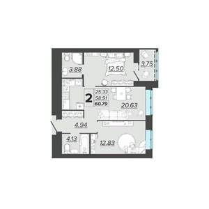 2-к квартира, вторичка, 61м2, 4/9 этаж