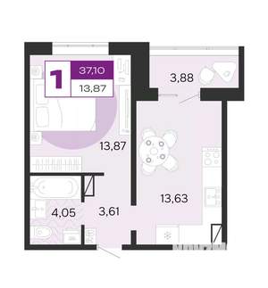 1-к квартира, вторичка, 37м2, 2/8 этаж