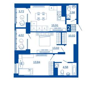 2-к квартира, вторичка, 63м2, 5/17 этаж