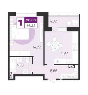 1-к квартира, вторичка, 39м2, 8/10 этаж