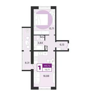 1-к квартира, вторичка, 47м2, 7/8 этаж