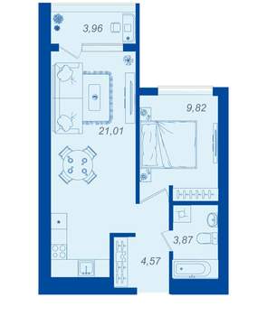 1-к квартира, вторичка, 41м2, 1/15 этаж