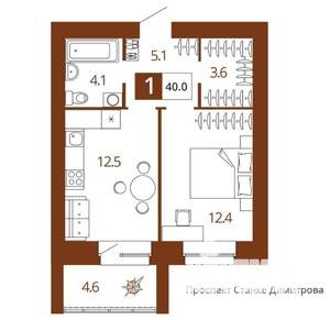 1-к квартира, вторичка, 40м2, 6/14 этаж