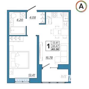 1-к квартира, вторичка, 40м2, 11/16 этаж