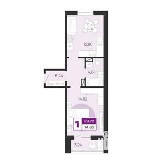 1-к квартира, вторичка, 40м2, 1/10 этаж