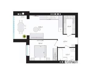 1-к квартира, вторичка, 48м2, 1/4 этаж