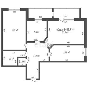 3-к квартира, вторичка, 90м2, 5/12 этаж