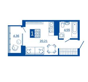 1-к квартира, вторичка, 26м2, 4/17 этаж