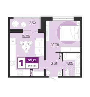 1-к квартира, вторичка, 35м2, 7/10 этаж