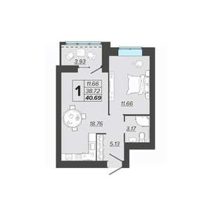 1-к квартира, вторичка, 41м2, 6/9 этаж