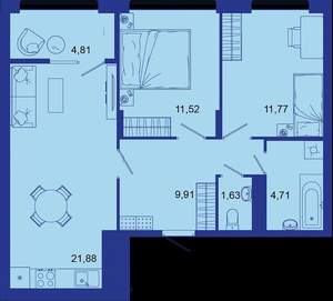 3-к квартира, вторичка, 66м2, 14/16 этаж