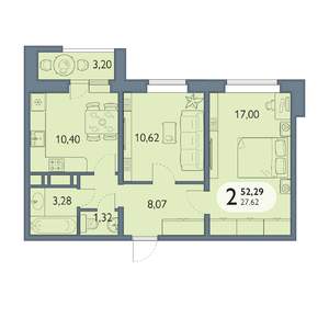 2-к квартира, вторичка, 52м2, 4/16 этаж