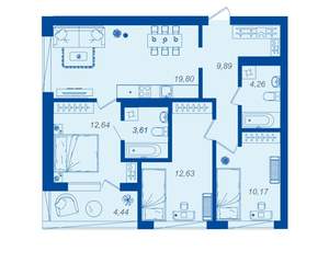 3-к квартира, вторичка, 75м2, 4/15 этаж