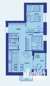 2-к квартира, сданный дом, 66м2, 9/9 этаж