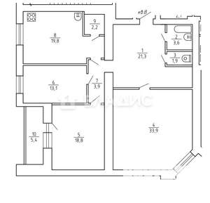 3-к квартира, вторичка, 120м2, 1/9 этаж