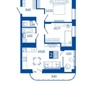 2-к квартира, вторичка, 60м2, 9/17 этаж