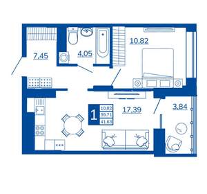 1-к квартира, вторичка, 41м2, 6/17 этаж